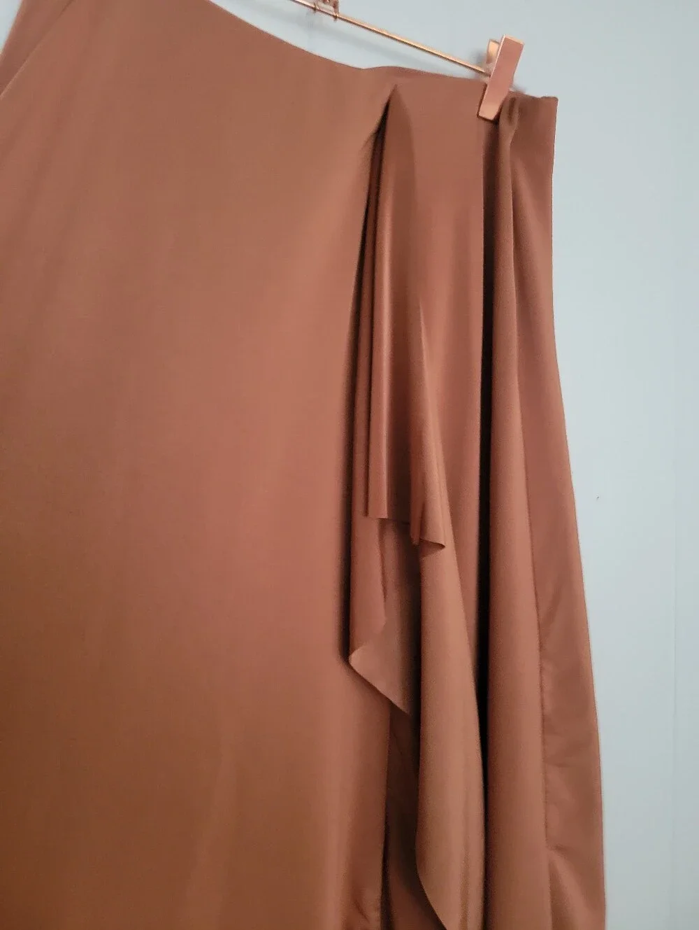 Zara Asymmetrical Skirt Rust Colored Midi Flowy Elastic Waist Brown Tan LG